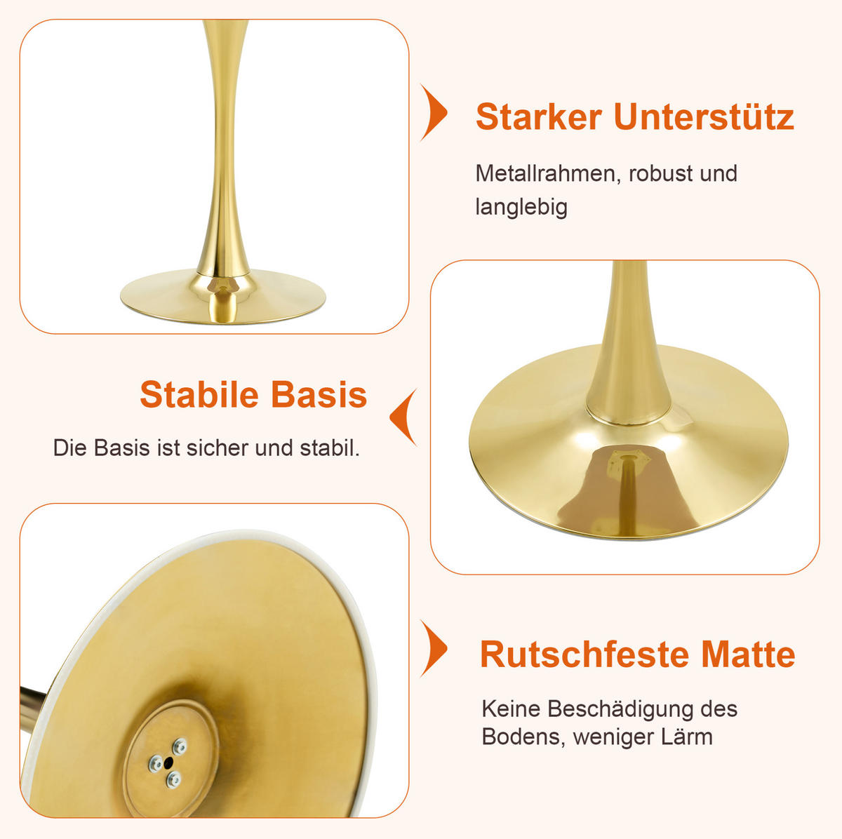 BEISTELLTISCH 60/72 cm in Walnussfarben/Gold mit Metallfuß - Goldfarben, Holzwerkstoff (60/60/72cm) - Flora Grace