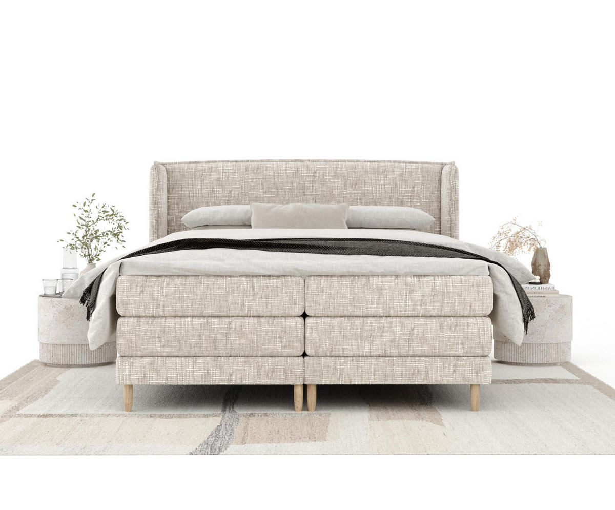 BOXSPRINGBETT Carizzo Creme 140/200 cm mit Matratze und Topper - Creme/Naturfarben, Holz/Holzwerkstoff (140/200cm) - Maison de Reve