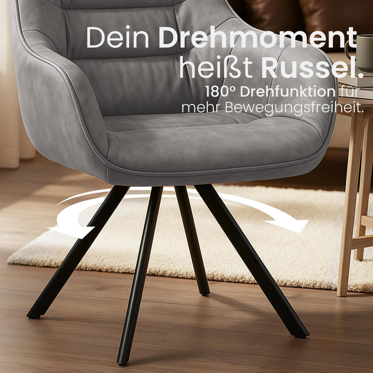 ARMLEHNENSTUHL Vintage Stoff grau - Schwarz/Grau, Textil/Metall (57/90/63cm) - CLP