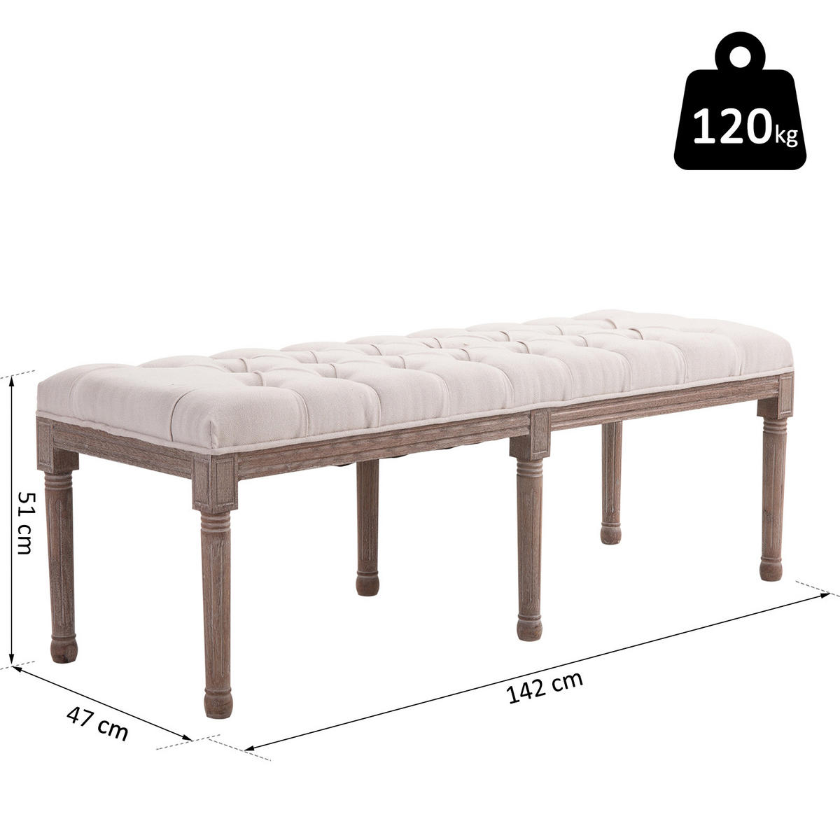 SITZBANK Polsterbank Sitzhocker Vintage Retro Leinen Sitz Couch Sofa - Beige, Kunststoff (47/51/142cm) - HOMCOM