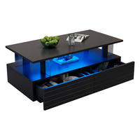 COUCHTISCH in Schwarz Wohnzimmertisch mit Schubladen und LED für Wohnzimmer, B100/T50/H42.5 cm - Schwarz, Kunststoff (50/100/42.5cm) - STILVORA