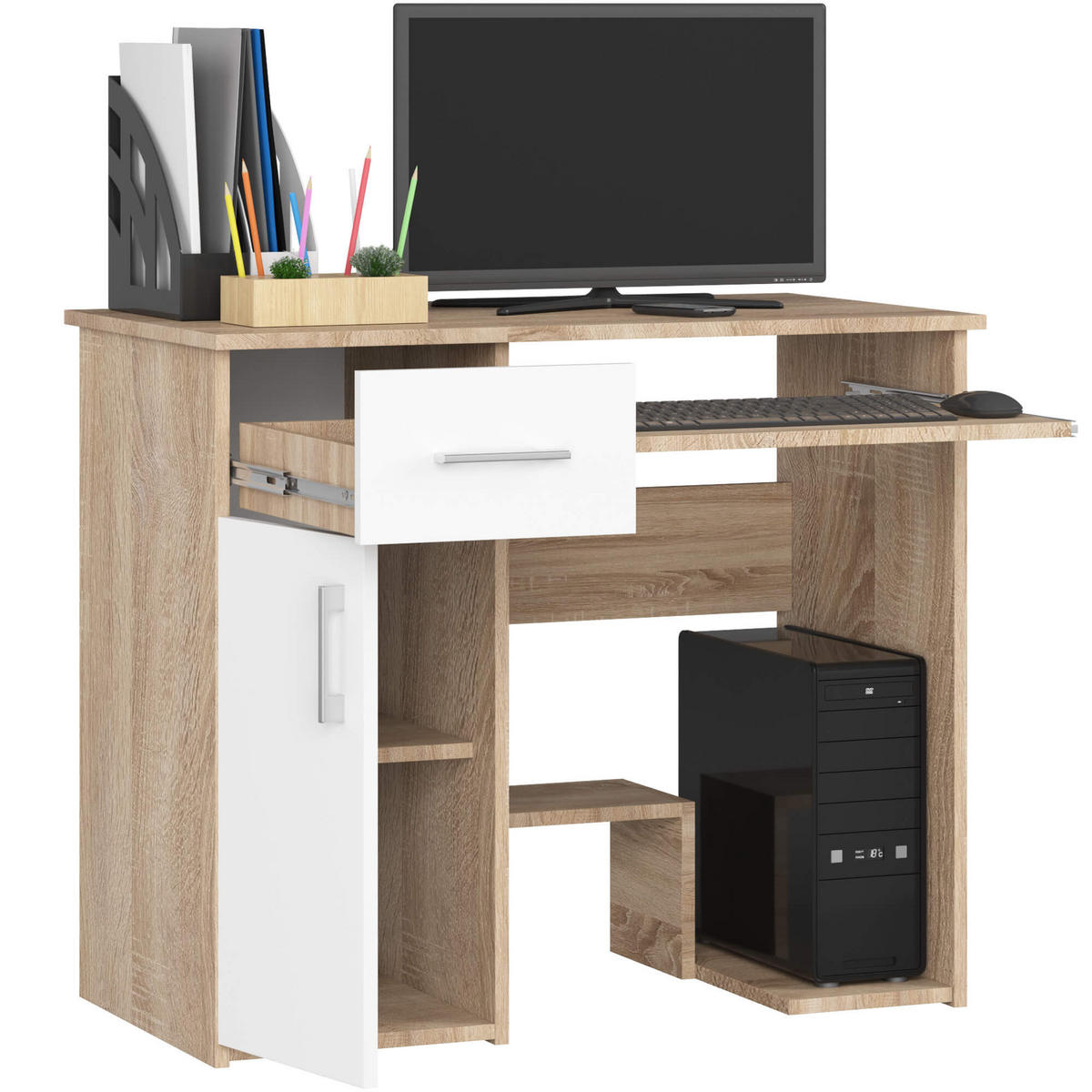 SCHREIBTISCH Eiche Sonoma, Weiß 74/90/50 - Weiß, Holzwerkstoff (50/90/74cm) - RAUMHIRSCH FURNITURE