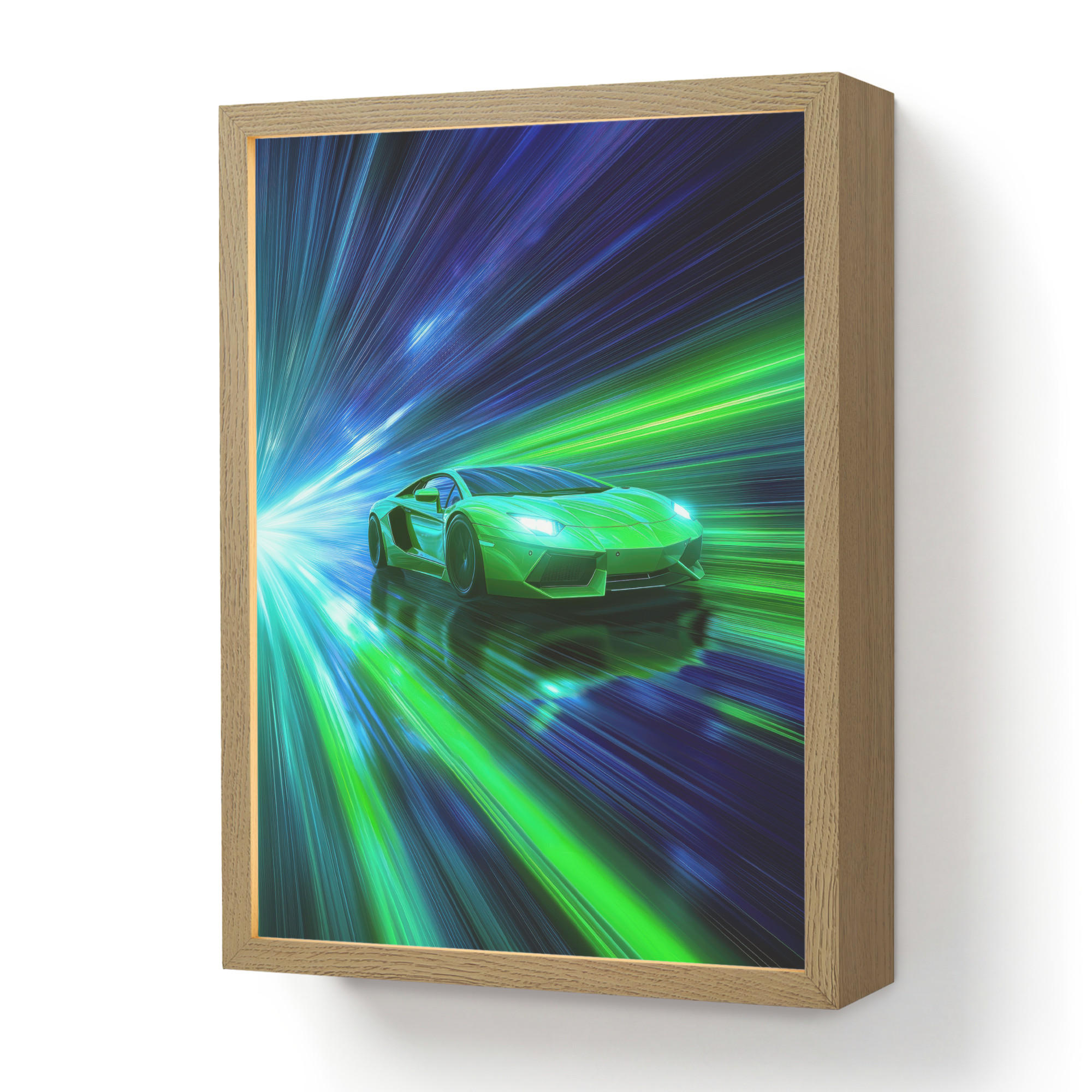 OnlyWow NÁSTĚNNÁ LAMPA S AKUMULÁTOREM Rychlost - Lehké - Sportovní vůz - Zelená 30x40 cm