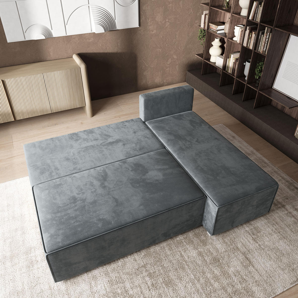 ROHOVÁ SEDAČKA BRISO šedá - šedá, dřevo/textil (200/140cm) - MASSENO