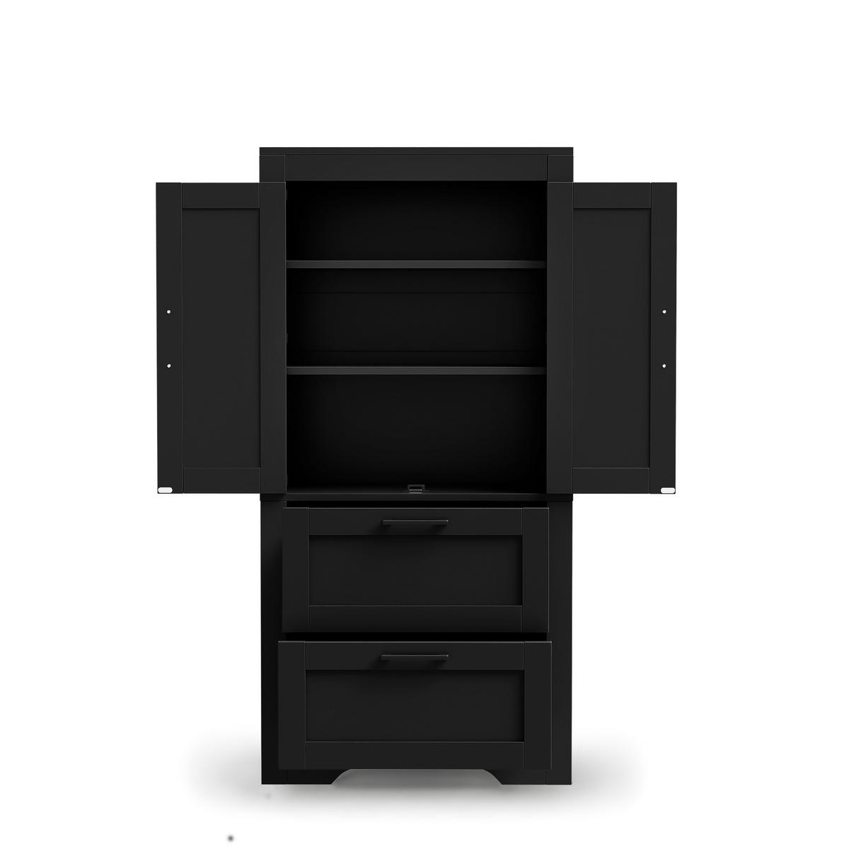 HIGHBOARD DE-38698 60/30/128 cm 2 Schubladen und Scheunentür Schwarz - Schwarz, Holzwerkstoff (60/128/30cm) - ComfortXL