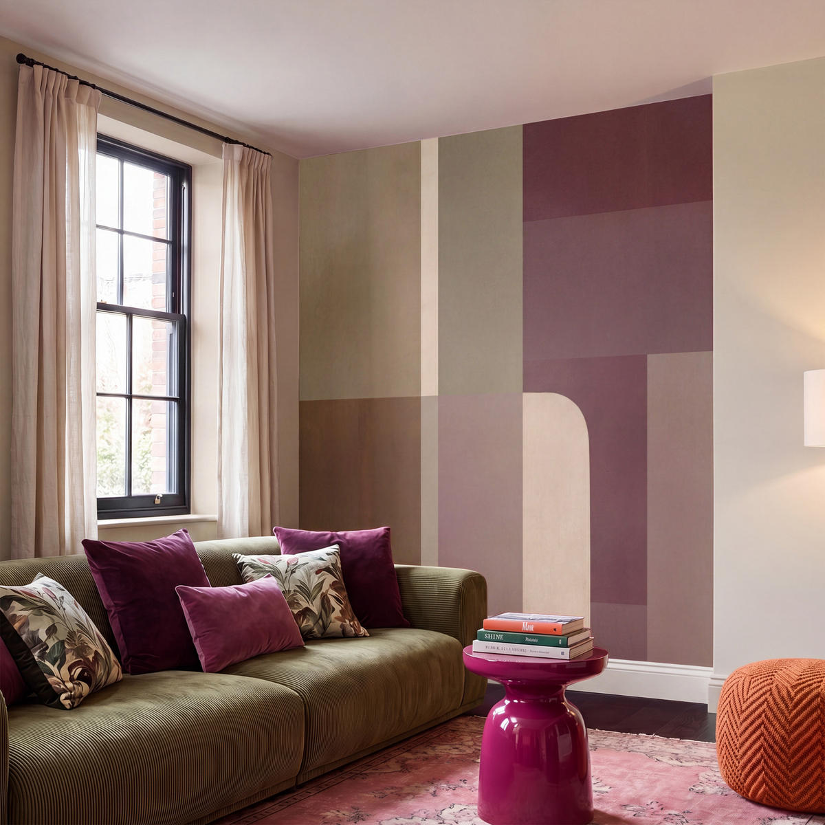 TAPETE - Unis - Abstrakt - Bordeaux - Linien - 200x200 cm - Multicolor, Papier (200/200cm) - OnlyWow
