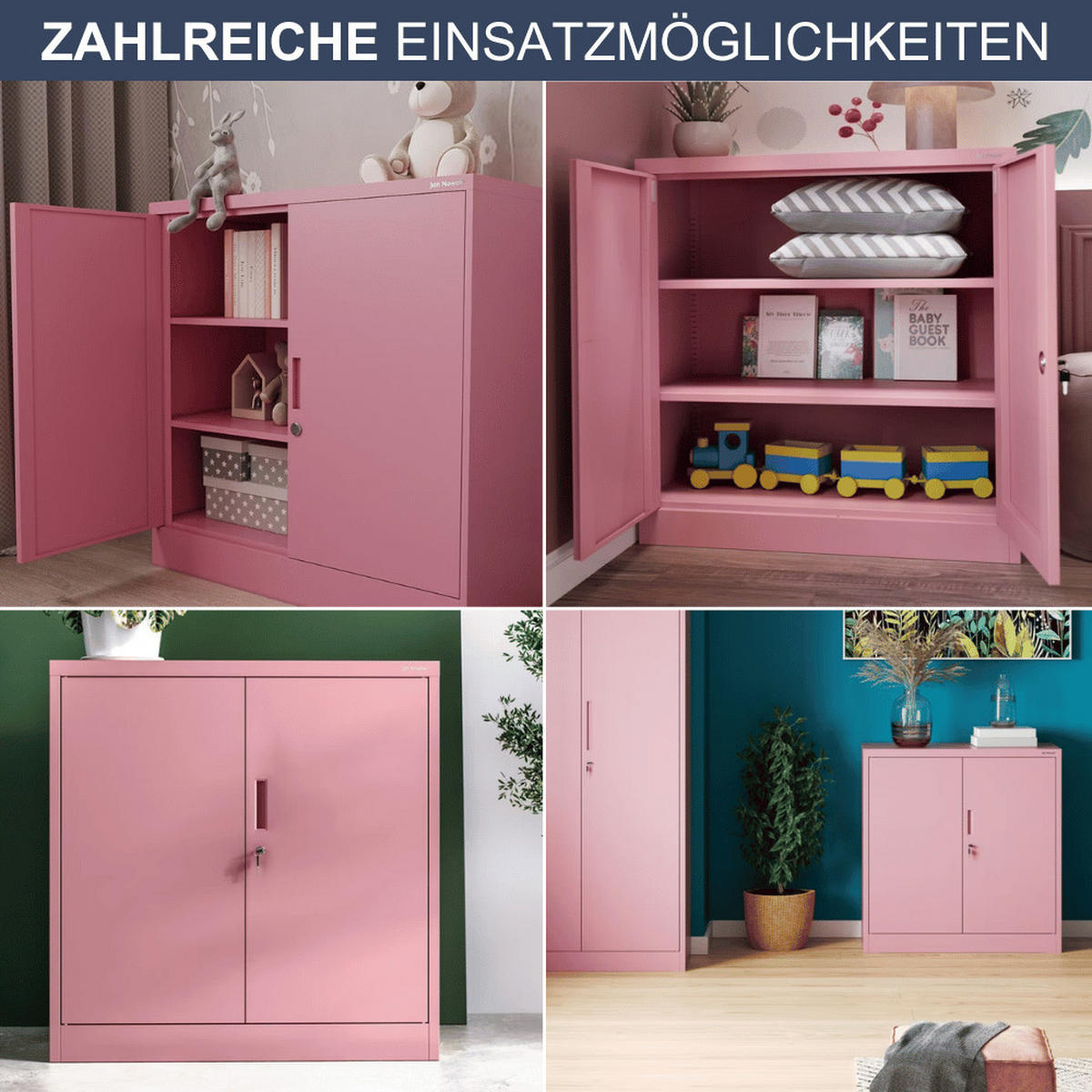 AKTENSCHRANK abschließbar KADO mit Flügeltüren 93x90x40cm Rosa - Rosa, Metall (90/93/40cm) - DELUKE