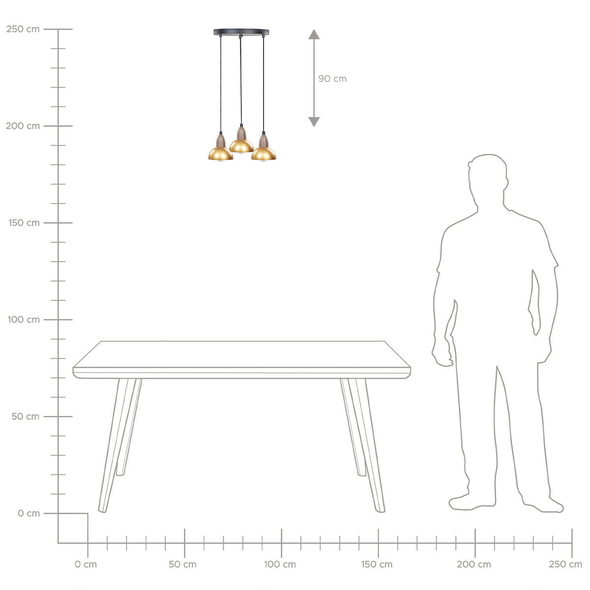 HÄNGELEUCHTE Castaly 30/30/110 cm - Messingfarben, Metall (30/30/110cm) - Beliani