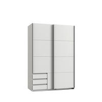 SCHWEBETÜRENSCHRANK 2-türig B135/H198/T65 cm, Kleiderschrank in Weiß mit sichtbaren Schubkästen / 22660 - Alufarben/Weiß, Holz/Holzwerkstoff (135/198/65cm) - luma-home
