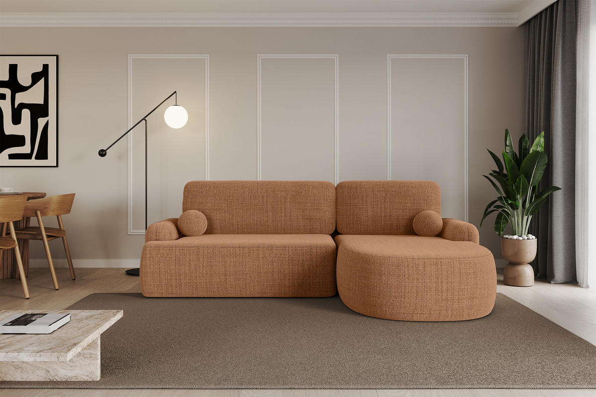 ECKSOFA mit Schlaffunktion und Bettkasten LIRA-L - 264x172x89 Apricot - Orange, Holzwerkstoff/Textil (172/264cm) - ALTDECOR