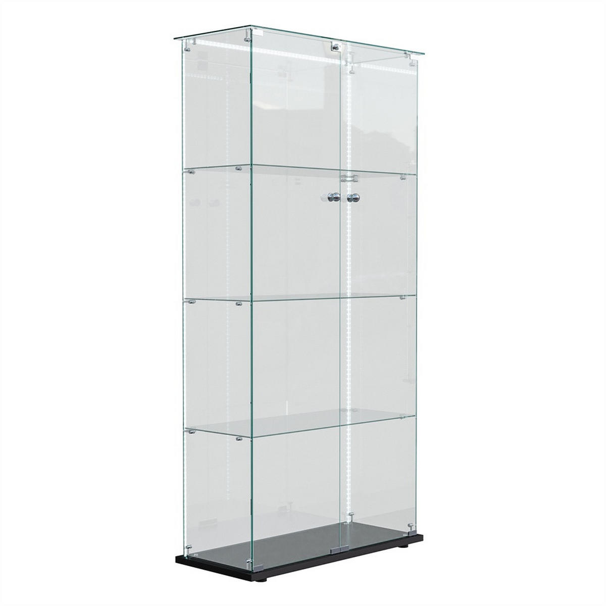 VITRINE - Glasvitrine mit 2 Türen und 4 Ebenen - integrierte LED-Streifen-Beleuchtung - Schwarz - Schwarz, Glas (78.5/163/35cm) - DELFA
