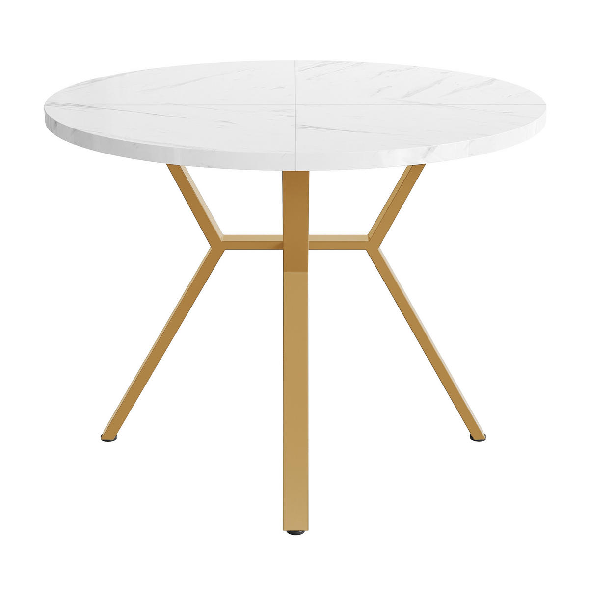 JÍDELNÍ stůl 100/100/75 cm bílý a zlatý z MDF a oceli s mramorovým dekorem a kulatou deskou - bílá, kompozitní dřevo (100/100/75cm) - OKWISH