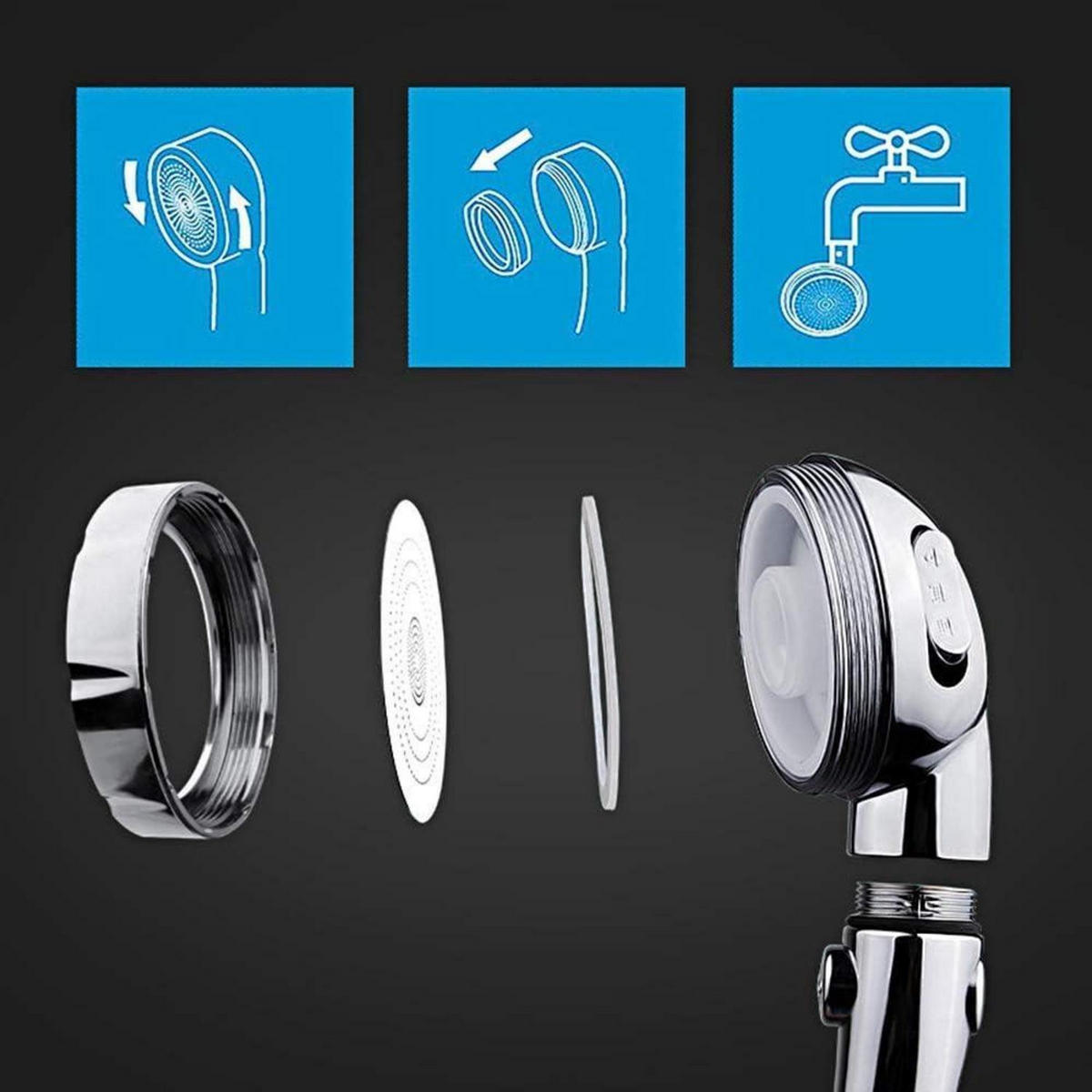 HANDBRAUSE-SET mit 3 Sprühmodi und ON/OFF-Schalter Chrom - Silberfarben, Metall (8/5.3/24cm)