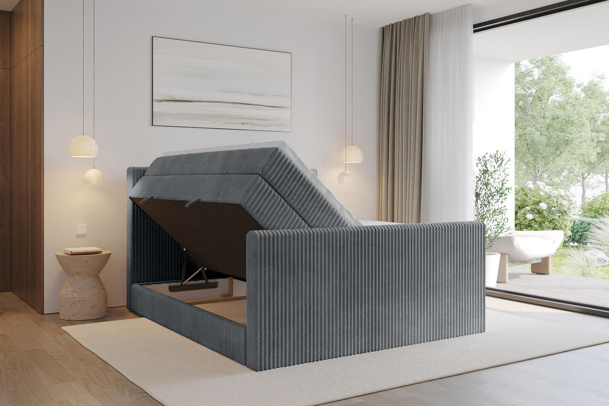 BOXSPRINGBETT mit Matratze H3|H4 und Lattenrost - TOLO-Z KING 200x200 Cord - Dunkelgrau - Dunkelgrau, Holzwerkstoff (200/200cm) - ALTDECOR