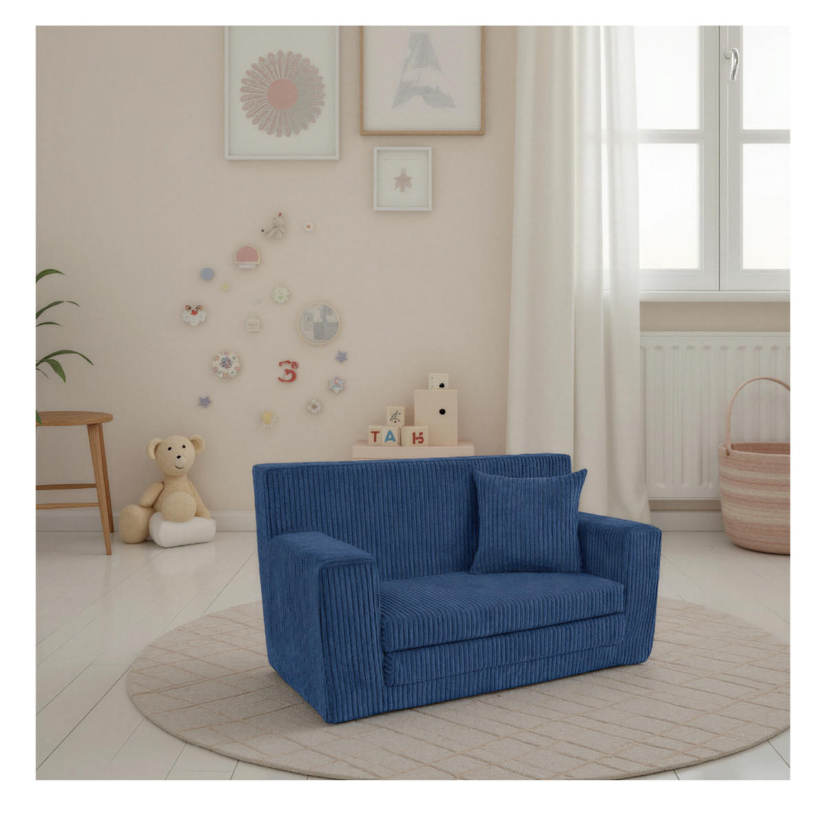 KINDERSOFA aus kuscheligem Cord in Navyblau - Dunkelblau, Textil (83/47/43cm) - Fortisline
