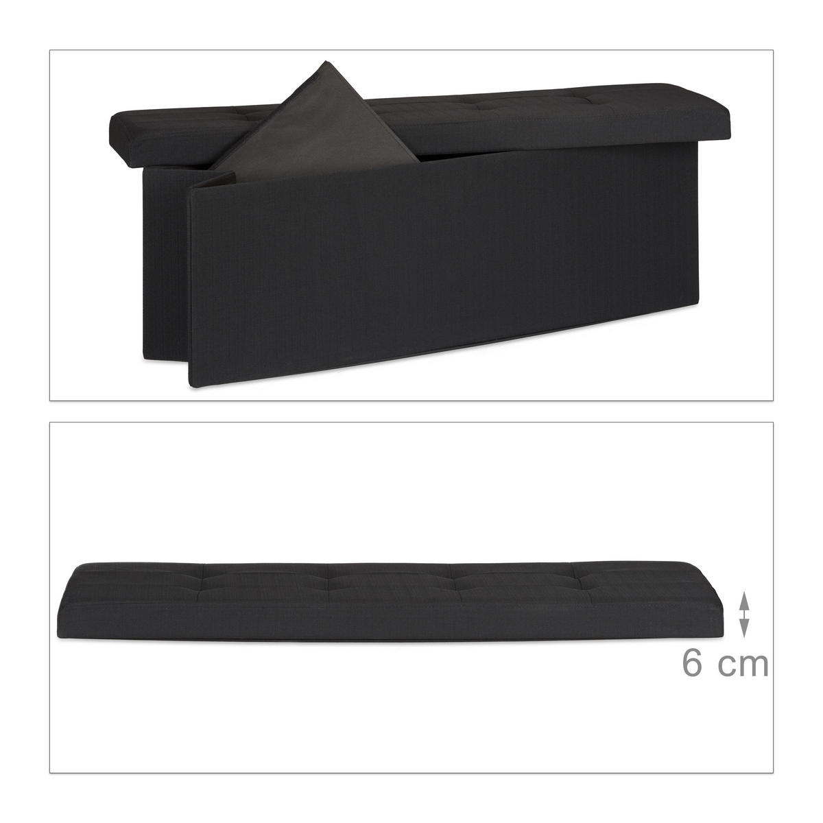 FALTBARE Sitzbank - Schwarz, Holzwerkstoff/Textil (38/38/114cm) - Relaxdays