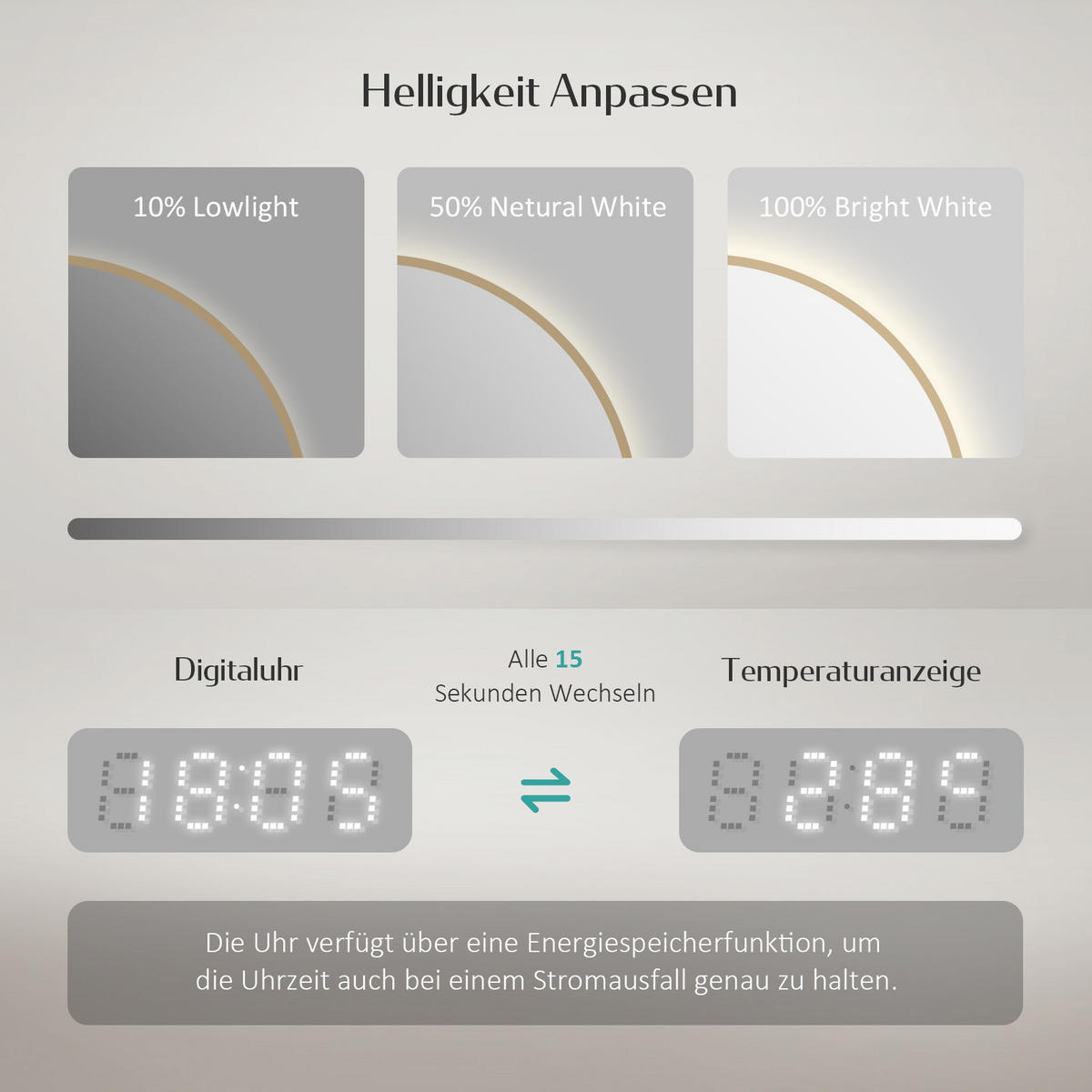 BADSPIEGEL Rund mit Beleuchtung Gold ф60 cm - Goldfarben, Glas (60/3.1/60cm) - EMKE