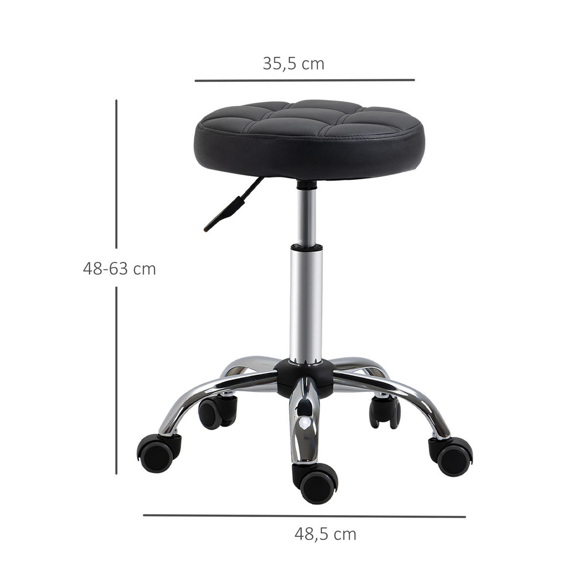 DREHHOCKER, 2er-Set Rollhocker, Kunstleder, Schwarz - Schwarz, Leder (35.5/63/35.5cm) - HOMCOM