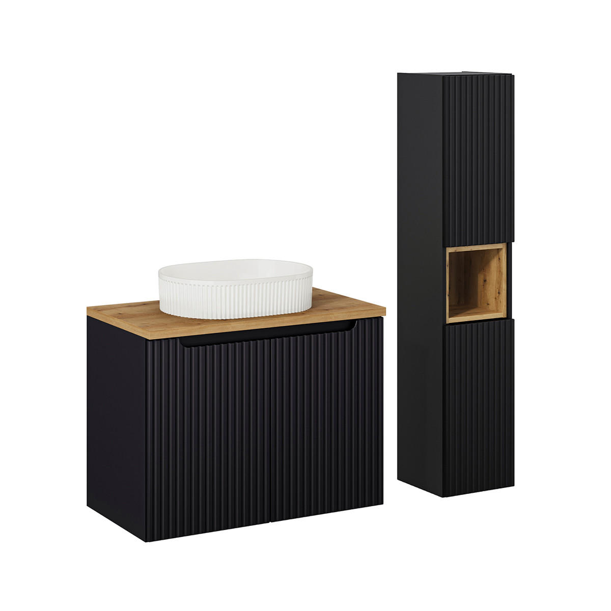 Petits-meubles KOUPELNOVÝ NÁBYTEK 80cm Riva 2er-Set Černá a dřevěná
