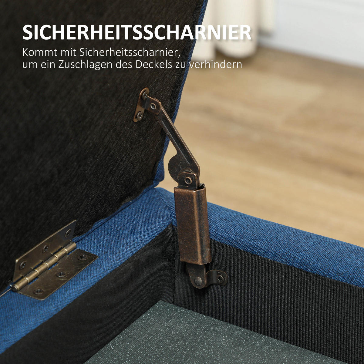 SITZBANK, Polsterbank mit Stauraum, Bettbank mit Deckel, Leinenoptik, Blau - Blau/Schwarz, Textil (49/41.5/125cm) - HOMCOM