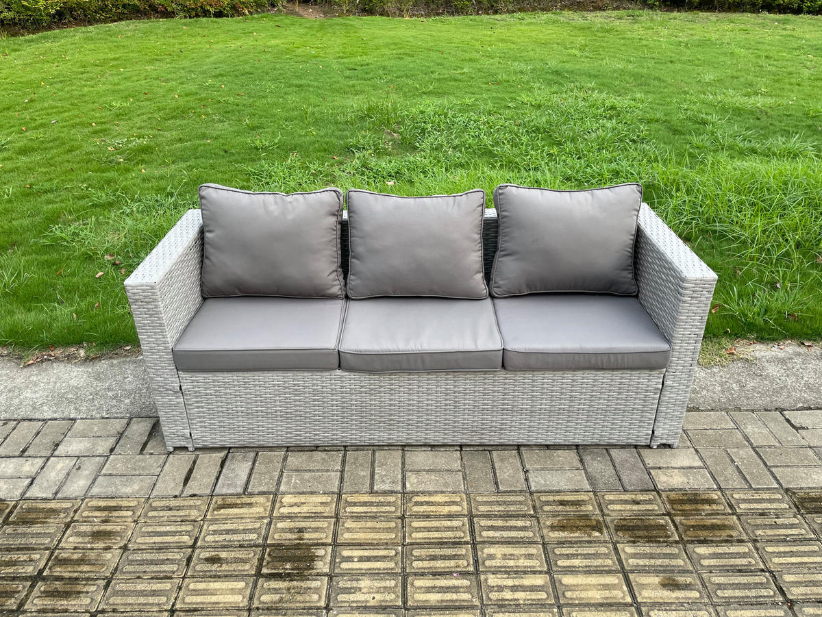 GARTENMÖBEL SET mit höhenverstellbarer Tisch Polyrattan Helles Grau 11-Sitzer - Hellgrau, Metall - Fimous