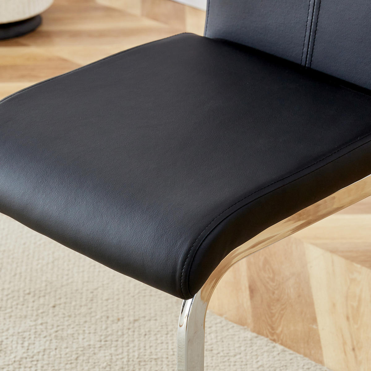 BARHOCKER 2er-Set mit Fußstütze 96,5 cm PU-Leder Schwarz/Silber - Schwarz, Metall (46.5/96.5/38.9cm) - Meubliv