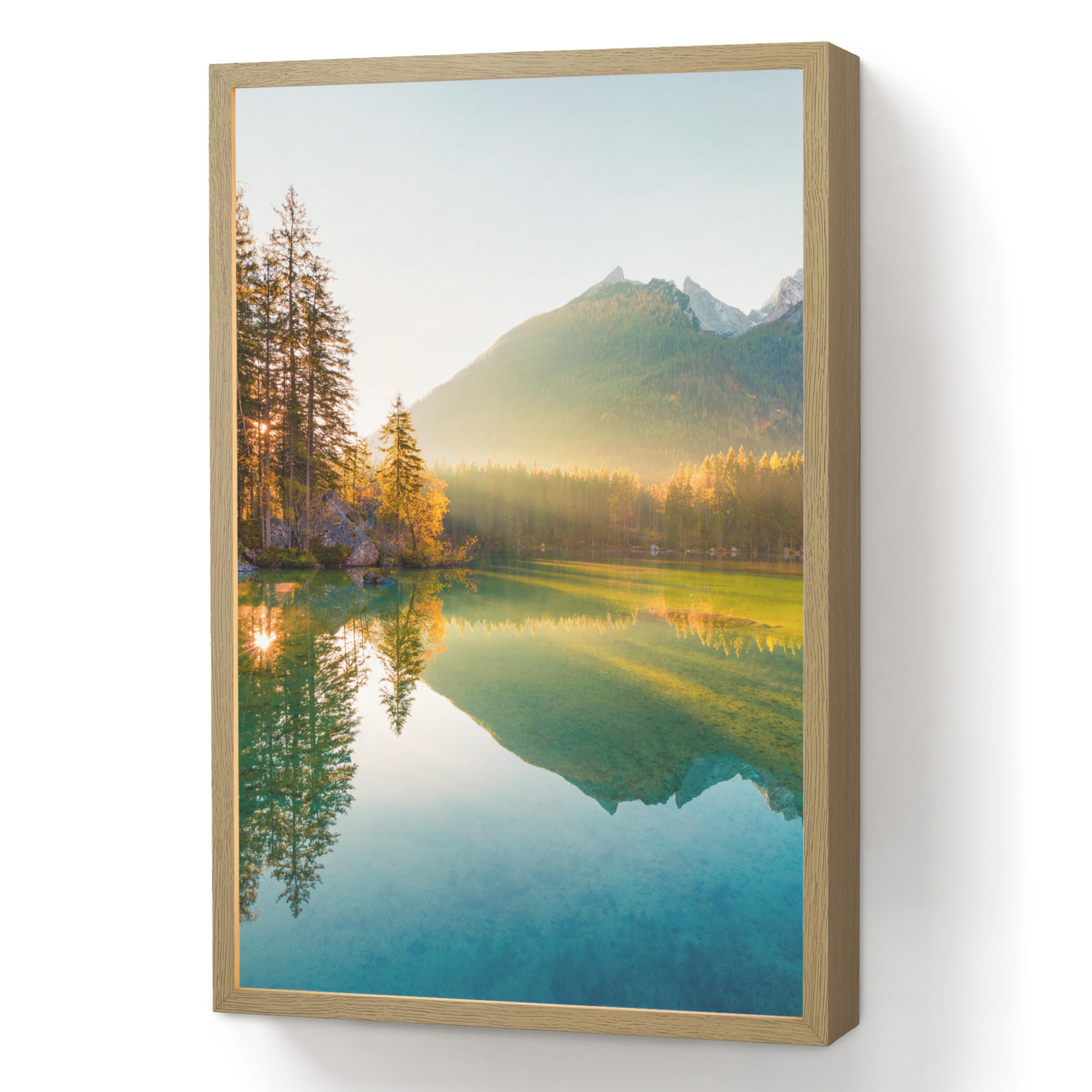 WANDLEUCHTE MIT AKKU See - Wald - Berge - Natur - Sonne - Landschaft 40x60 cm - Grün, Holzwerkstoff (40/60/8cm) - OnlyWow