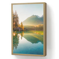WANDLEUCHTE MIT AKKU See - Wald - Berge - Natur - Sonne - Landschaft 40x60 cm - Grün, Holzwerkstoff (40/60/8cm) - OnlyWow