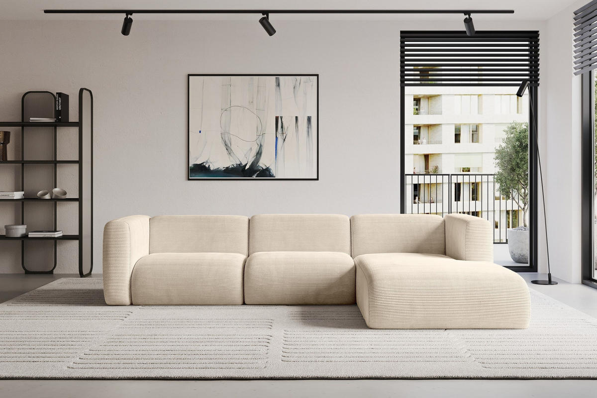 ECKSOFA Ottomane Rechts MIRA-L2 318x179x89 Beige Cord - Sandfarben/Beige, Holzwerkstoff/Kunststoff (318/179cm) - ALTDECOR