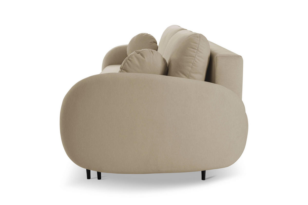 BETTSOFA AGIO Beige Plüsch-Stoff mit Schlaffunktion - Beige, Holz (232/95/109cm) - MASSENO