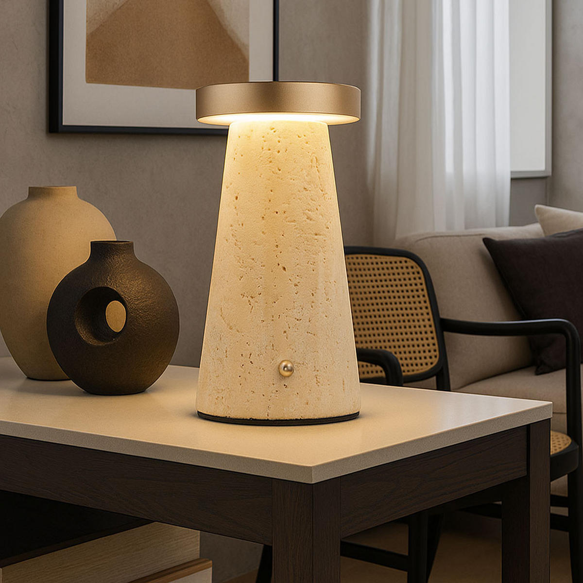 LED TISCHLEUCHTE Travertin Beige - Braun, Metall (9/9/16cm) - Globo Lighting