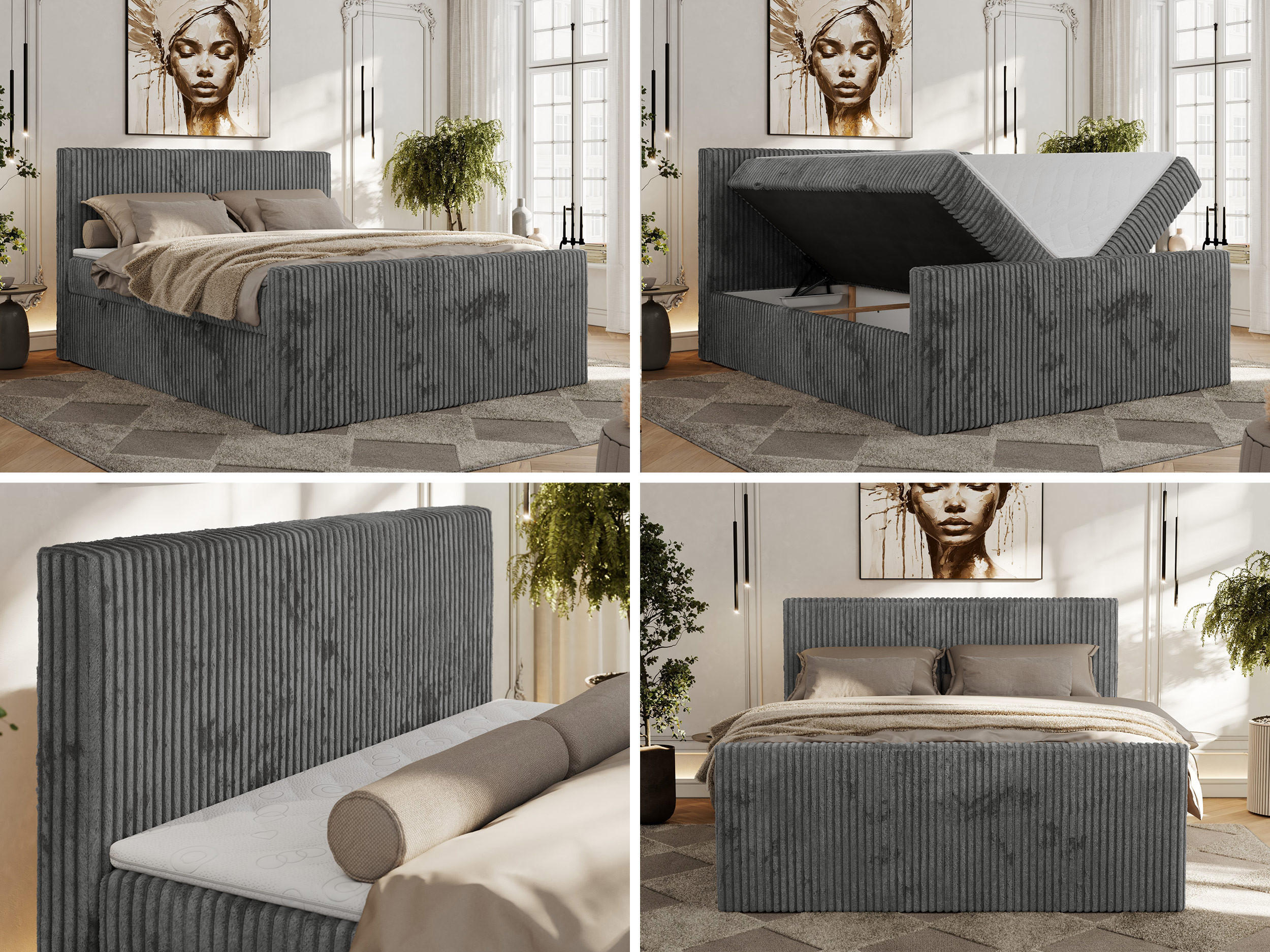 Thumbnail - MKS Boxbett, Grau, Textil, 2-Sitzer, H3, 7-Zonen, Rechteckig, 200x200 cm, Oeko-Tex®, Schlafzimmer, Betten, Boxspringbett...