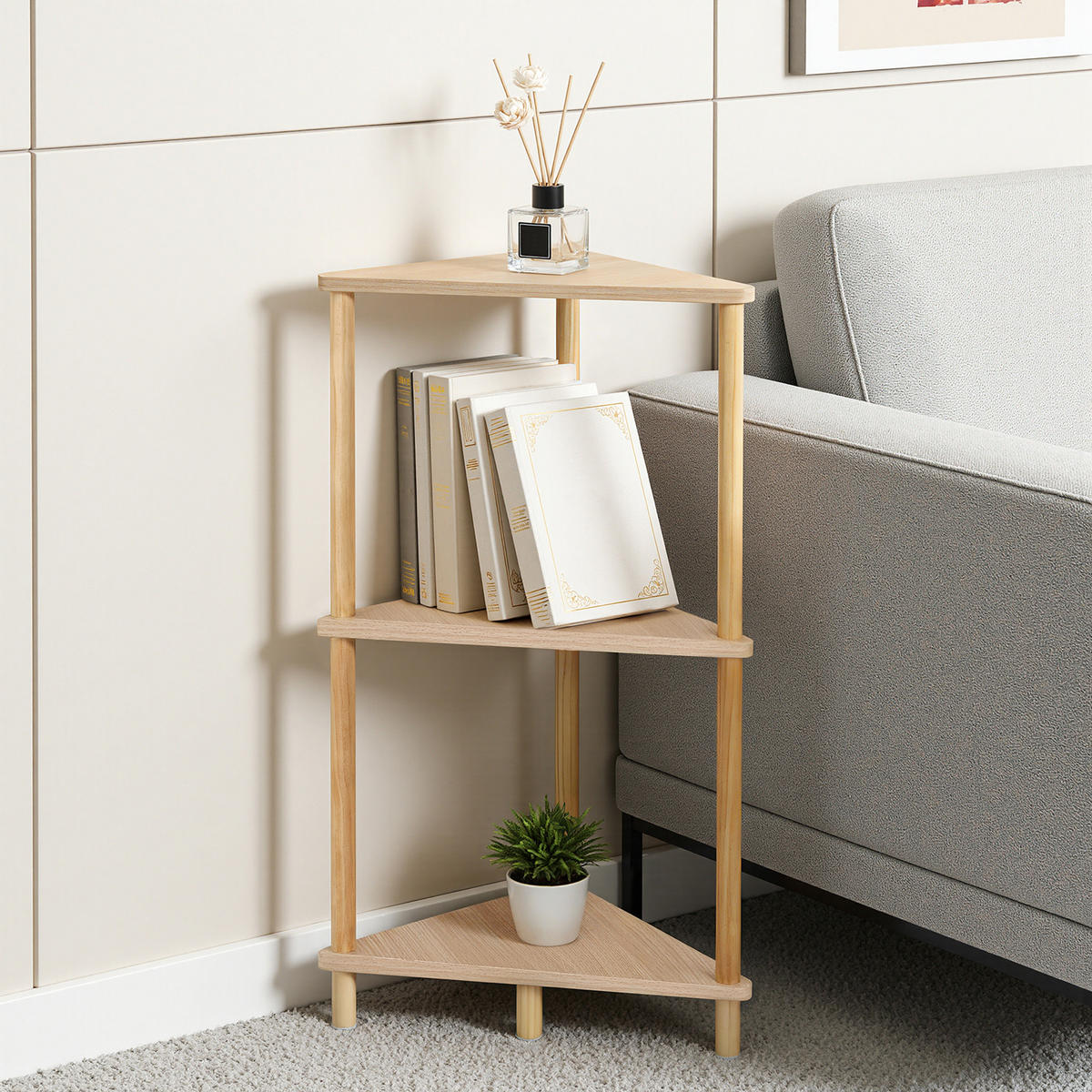 ECKREGAL mit 3 Ablagen - Alteiche, Holz (35/77.5/35cm) - Hometopia