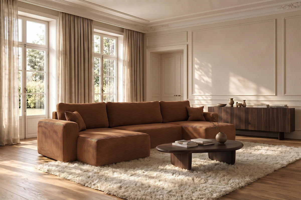 ECKSOFA Mit Schlaffunktion Und Bettkasten U-form CAPRI Poso Kupfer - Orange, Holz/Textil (145/362cm) - Kaiser Möbel