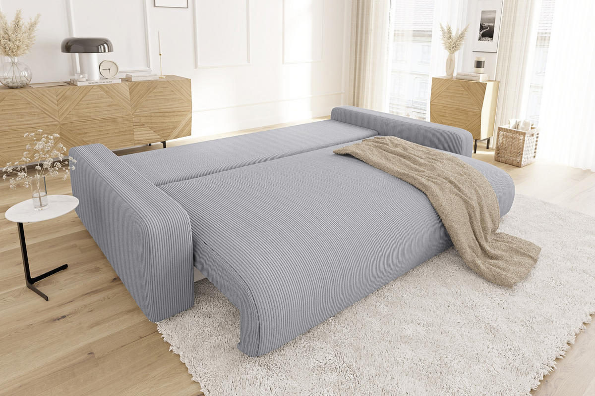 BIGSOFA Emma Hellgrau Cord - Hellgrau/Schwarz, Holz/Kunststoff (234/78/122cm) - S-Style Möbel