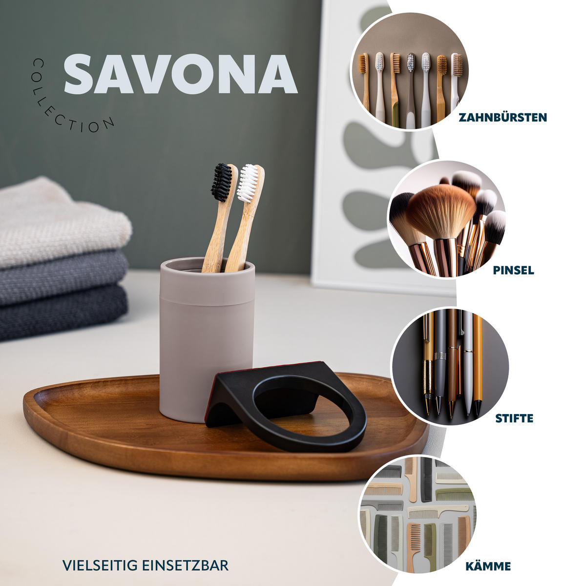 ZAHNPUTZBECHER SAVONA Softtouch, taupe, rund - Taupe, Kunststoff (9/11/9.5cm) - bremermann