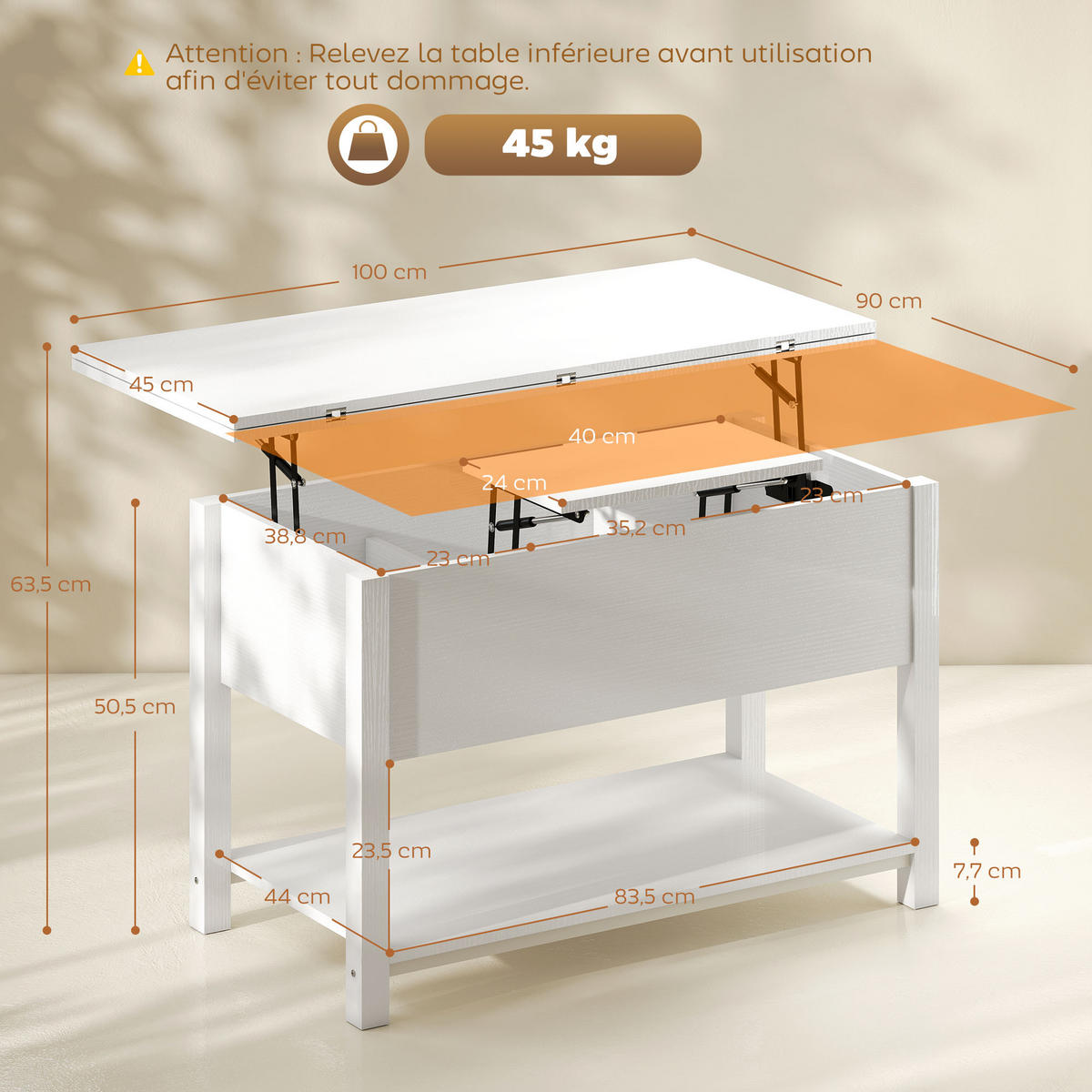 COUCHTISCH DE-15815 klappbar Weiß - Weiß, Holzwerkstoff (100/90/63.5cm) - ComfortXL