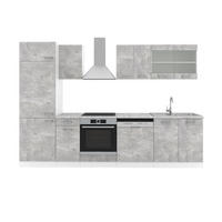 KUCHYNSKÝ KÚT R-Line betón 300 cm s pracovnou doskou - sivá/biela, kompozitné drevo (300/206.8/60cm) - Vicco