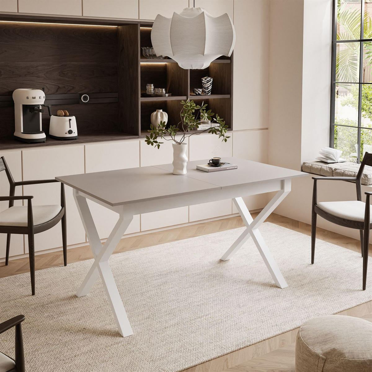 ESSTISCH ARTON II ausziehbarer Tisch 140-195 cm für 6-8 Personen - Beige/Weiß, Holzwerkstoff/Metall (140/80/77cm) - Lookway