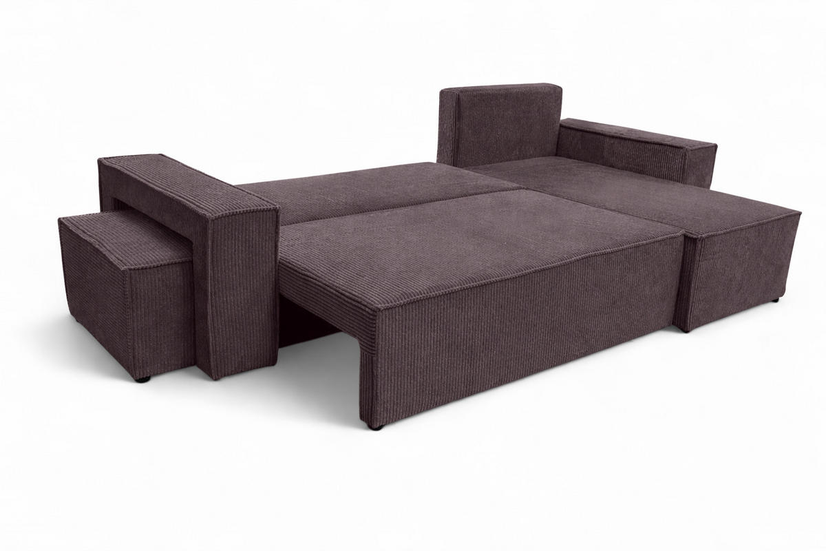 ECKSOFA Mit Schlaffunktion Und Pouf, Cordstoff Poso, Dunkelgrau, Rechts, Best L Mit Pouf - Dunkelgrau, Holz (244/145cm) - Kaiser Möbel