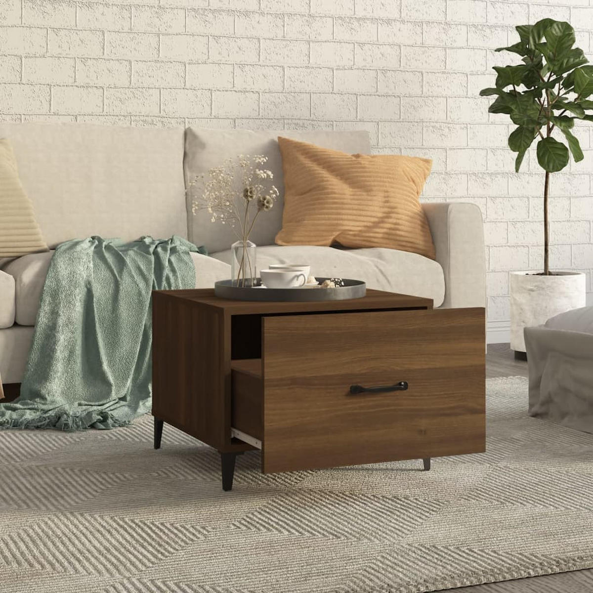COUCHTISCH mit Metallbeinen Braun Eichen-Optik 50x50x40 cm - Braun, Holzwerkstoff (50/50/40cm) - furnicato