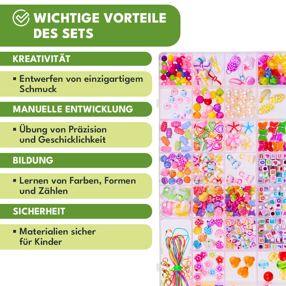 PERLEN SET 750 Stück Bastelset für Armbänder - Multicolor, Kunststoff (17/16cm) - KRUMAD