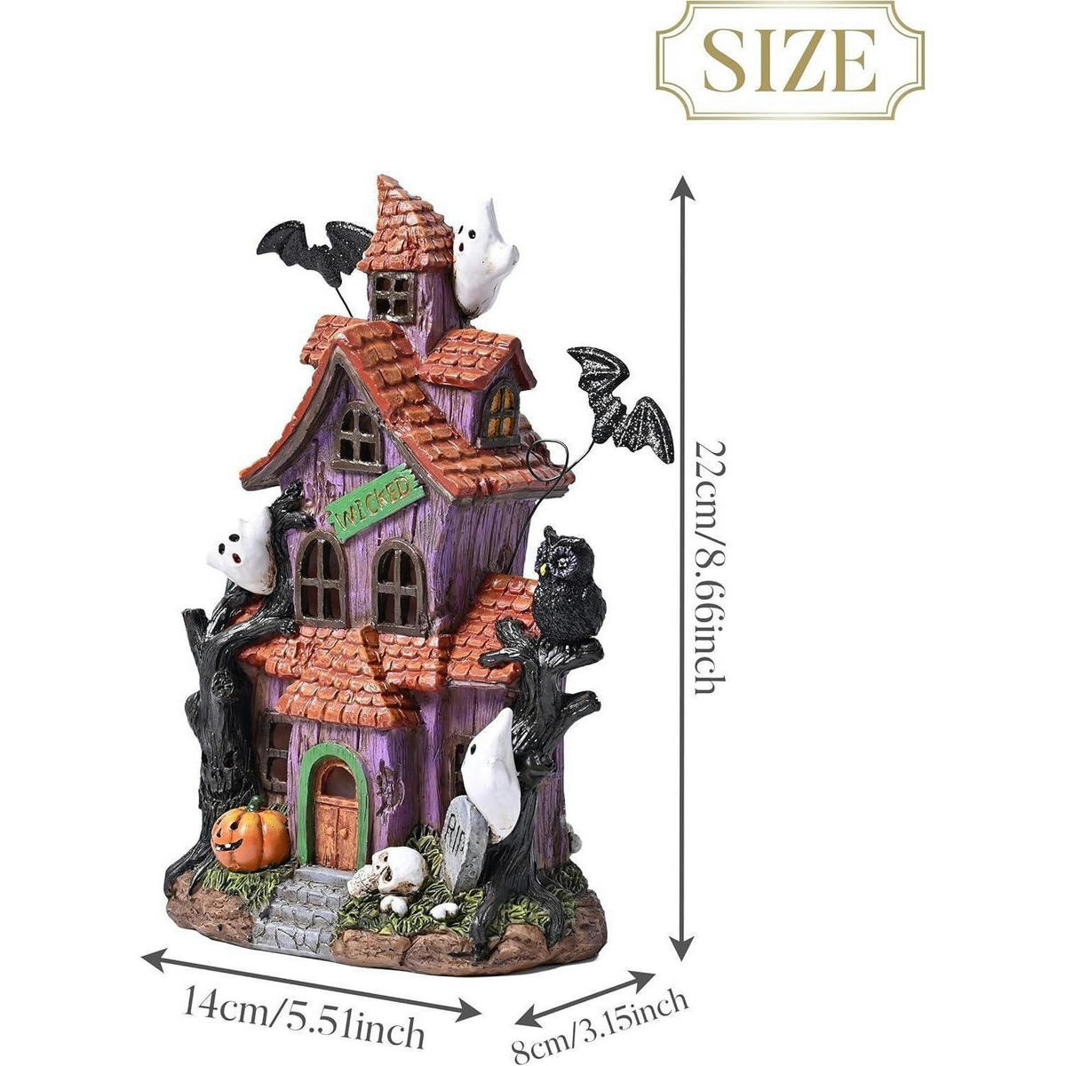 HALLOWEEN Haus mit Farbwechsel-LED 22 cm - Multicolor, Kunststoff (15/5/15cm)