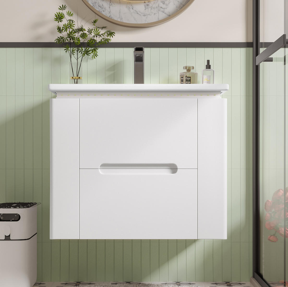 WASCHTISCH mit Hängeschrank 60 x 46 x 48,5 cm Weiß - Weiß, Holzwerkstoff (46/48.5/61cm) - Beauniv
