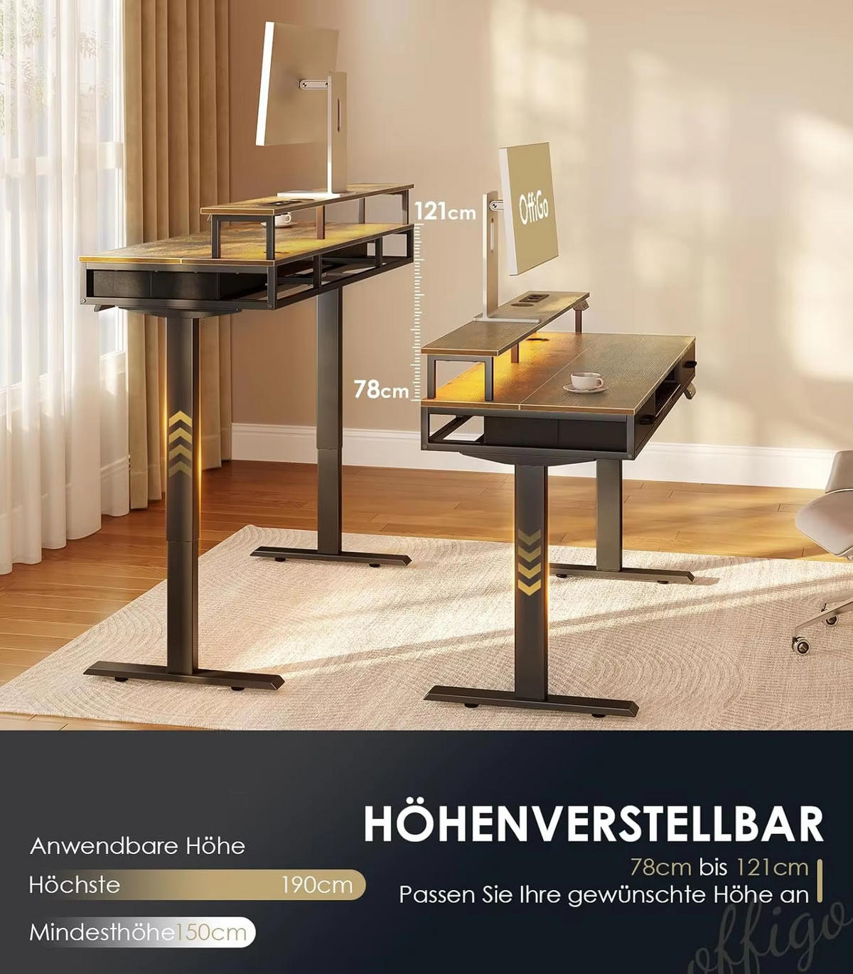 HÖHENVERSTELLBARER SCHREIBTISCH 120 cm mit Tastaturablage Braun - Weiß, Holz (120/54/120cm) - Kaket