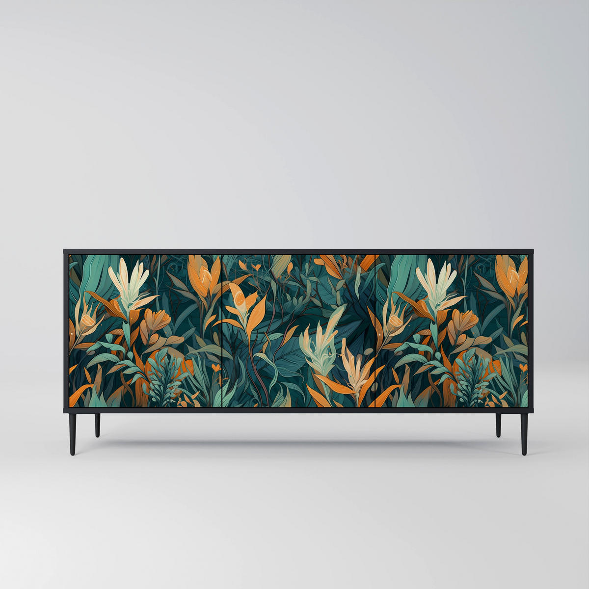 SIDEBOARD FLORAL SERENITY, Eicheneffekt, 164,5x42x77,5 cm, 3 Türen - Eichefarben/Buchefarben, Holzwerkstoff/Buchenholz (164.5/77.5/42cm) - SpaceRebels