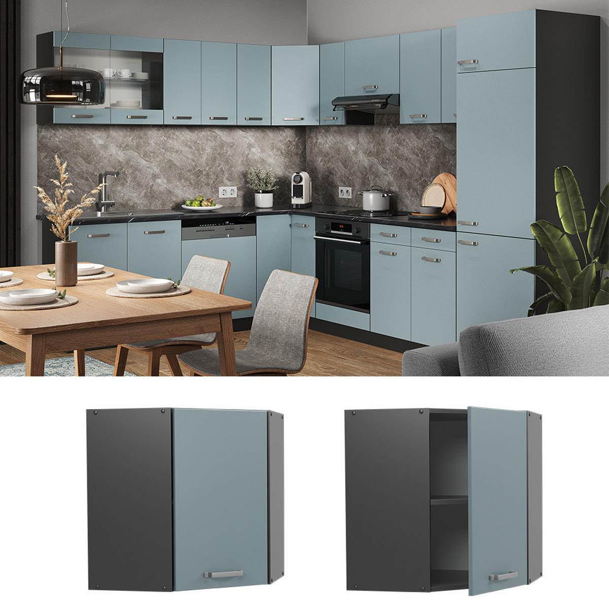ECKHÄNGESCHRANK HÄNGESCHRANK R-Line Blau-Grau 57 cm - Anthrazit/Blaugrau, Holzwerkstoff (57/60/34.1cm) - Vicco