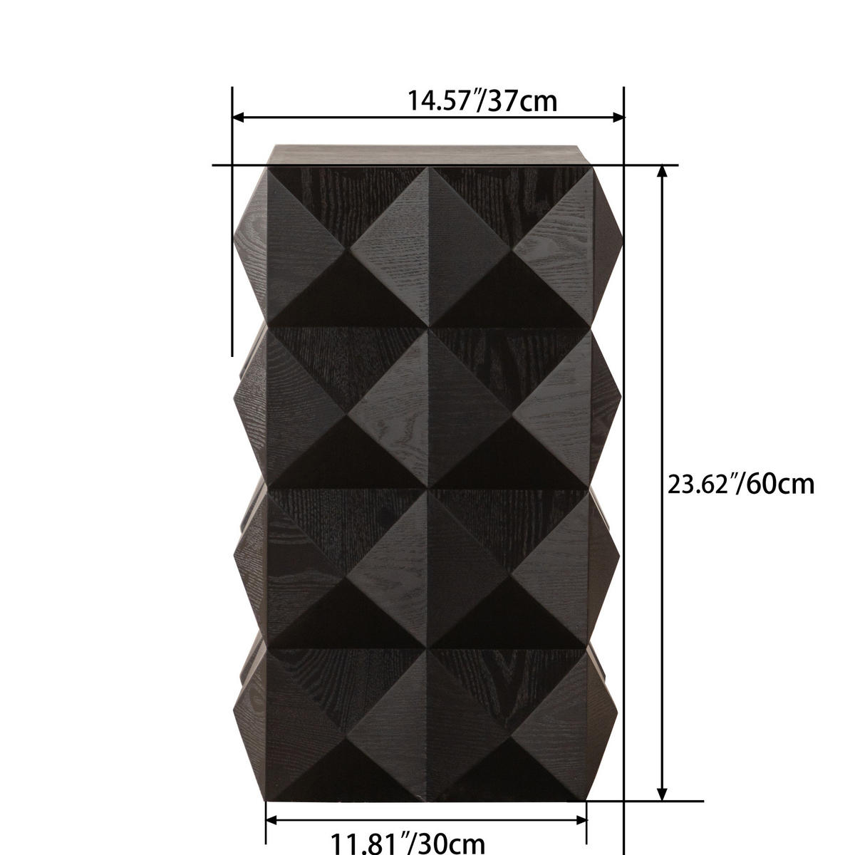 BEISTELLTISCH aus Massivholz und MDF Schwarz montagefrei mit Reliefstruktur im Retro-Design - Schwarz, Holzwerkstoff (37/37/60cm) - Modfu