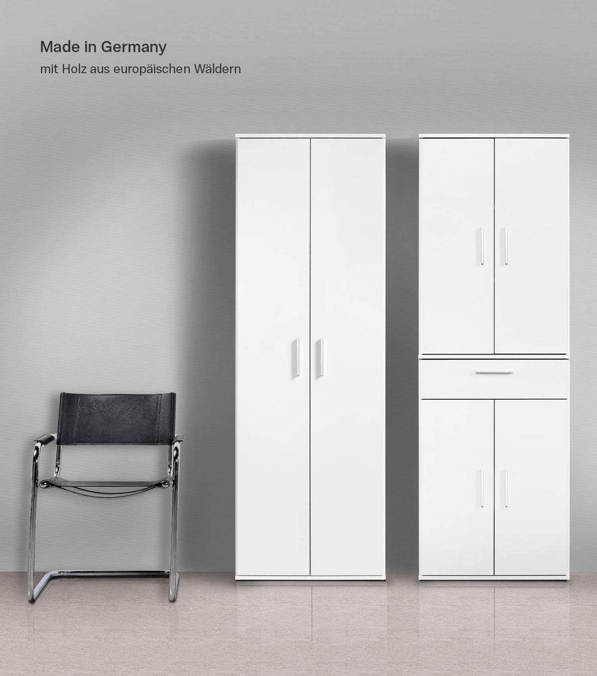 MEHRZWECKSCHRANK SET Der Allzweckwaffe - Silberfarben/Weiß, Holzwerkstoff (60/180/34cm) - Mokebo