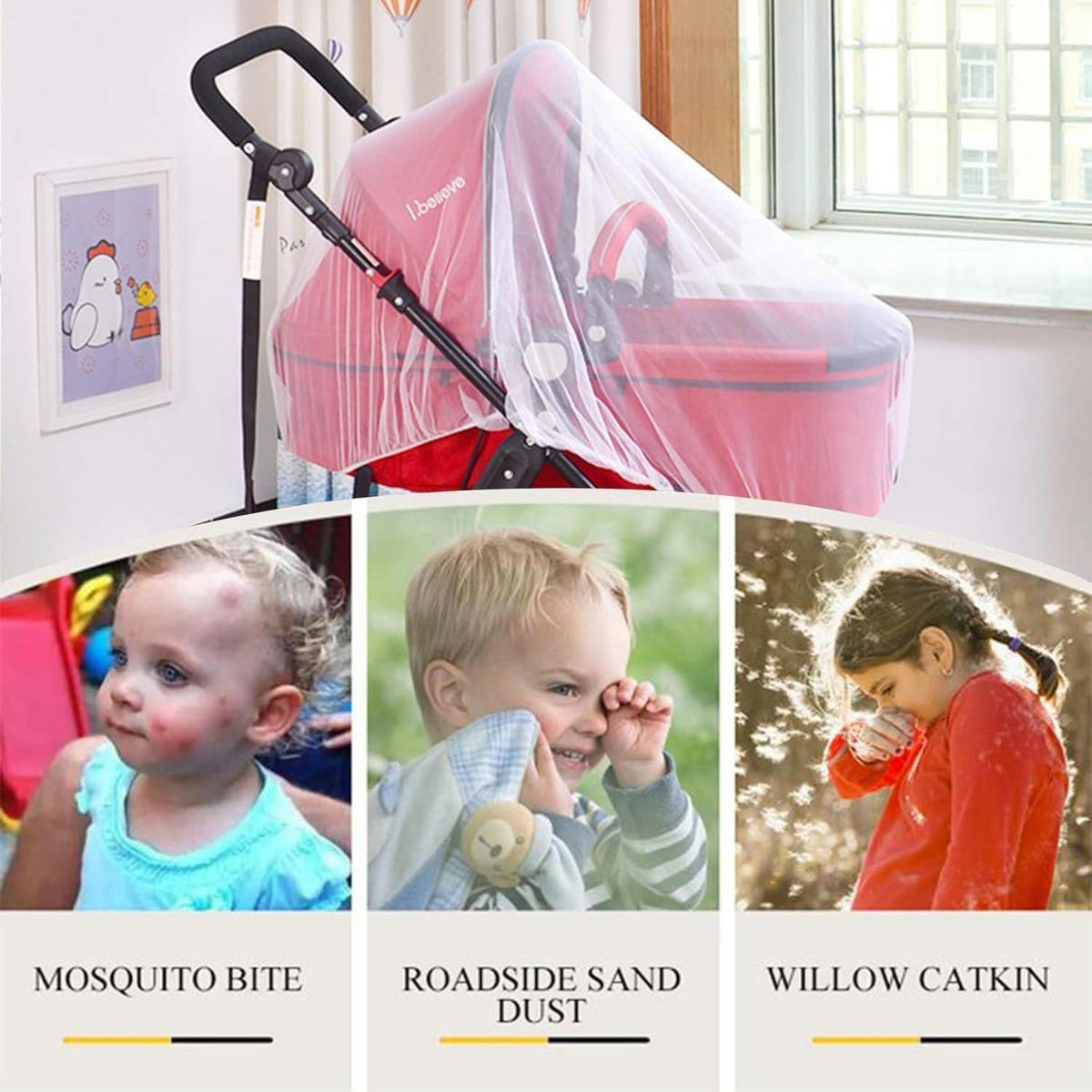 MOSKITONETZ Kinderwagen Universal Insektenschutz Weiß - Weiß, Textil